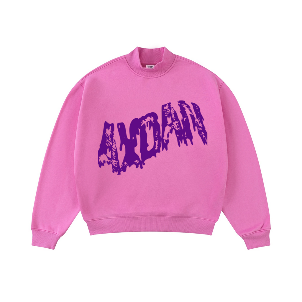 370GSM  Unisex Raw-Edge Ripped French Terry PP-Sprayed Sweatshirt Rose pink