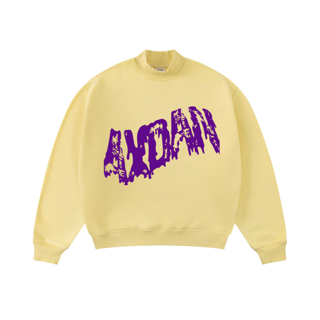 370GSM  Unisex Raw-Edge Ripped French Terry PP-Sprayed Sweatshirt Light Yellow