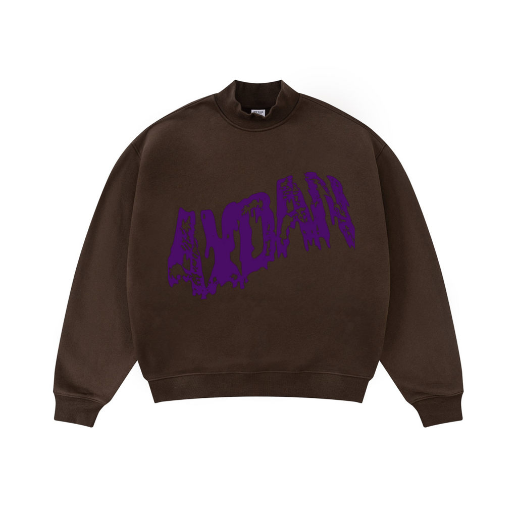 370GSM  Unisex Raw-Edge Ripped French Terry PP-Sprayed Sweatshirt Brown