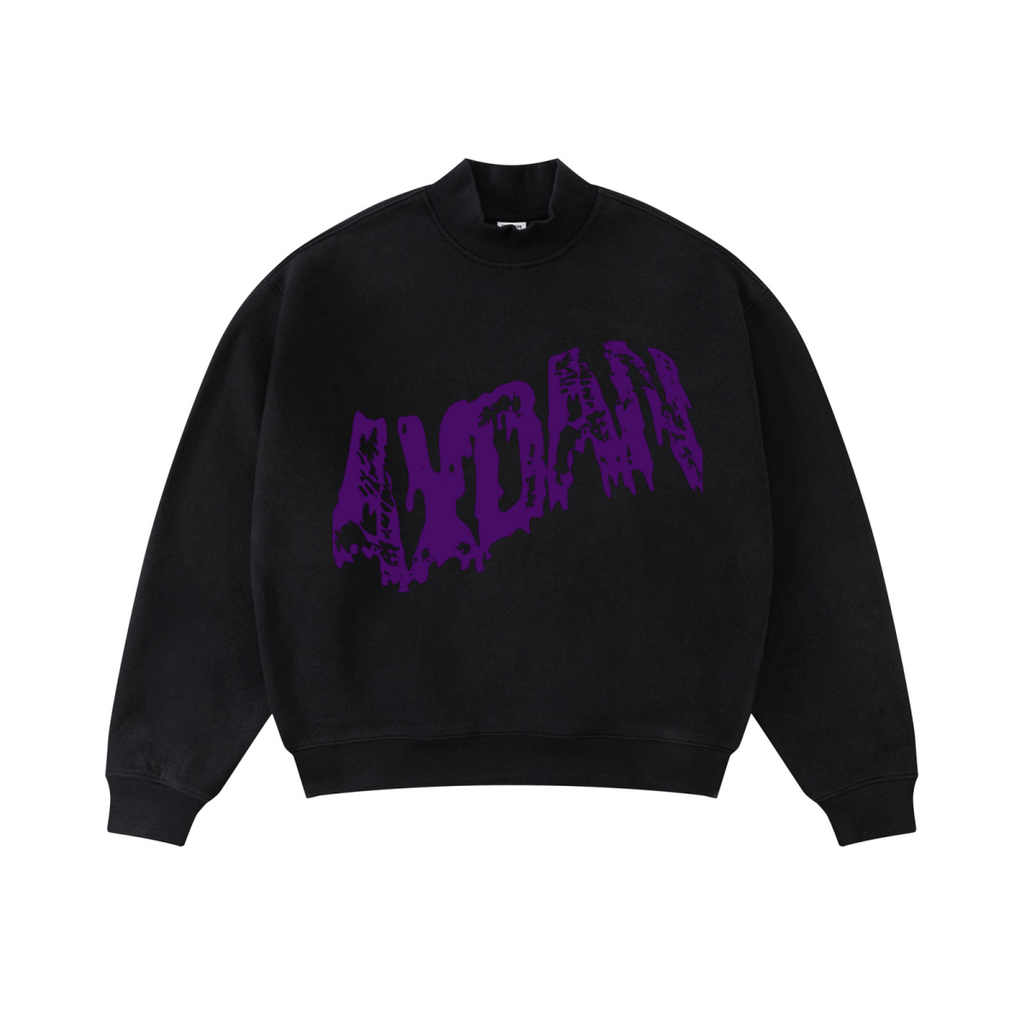 370GSM  Unisex Raw-Edge Ripped French Terry PP-Sprayed Sweatshirt Black