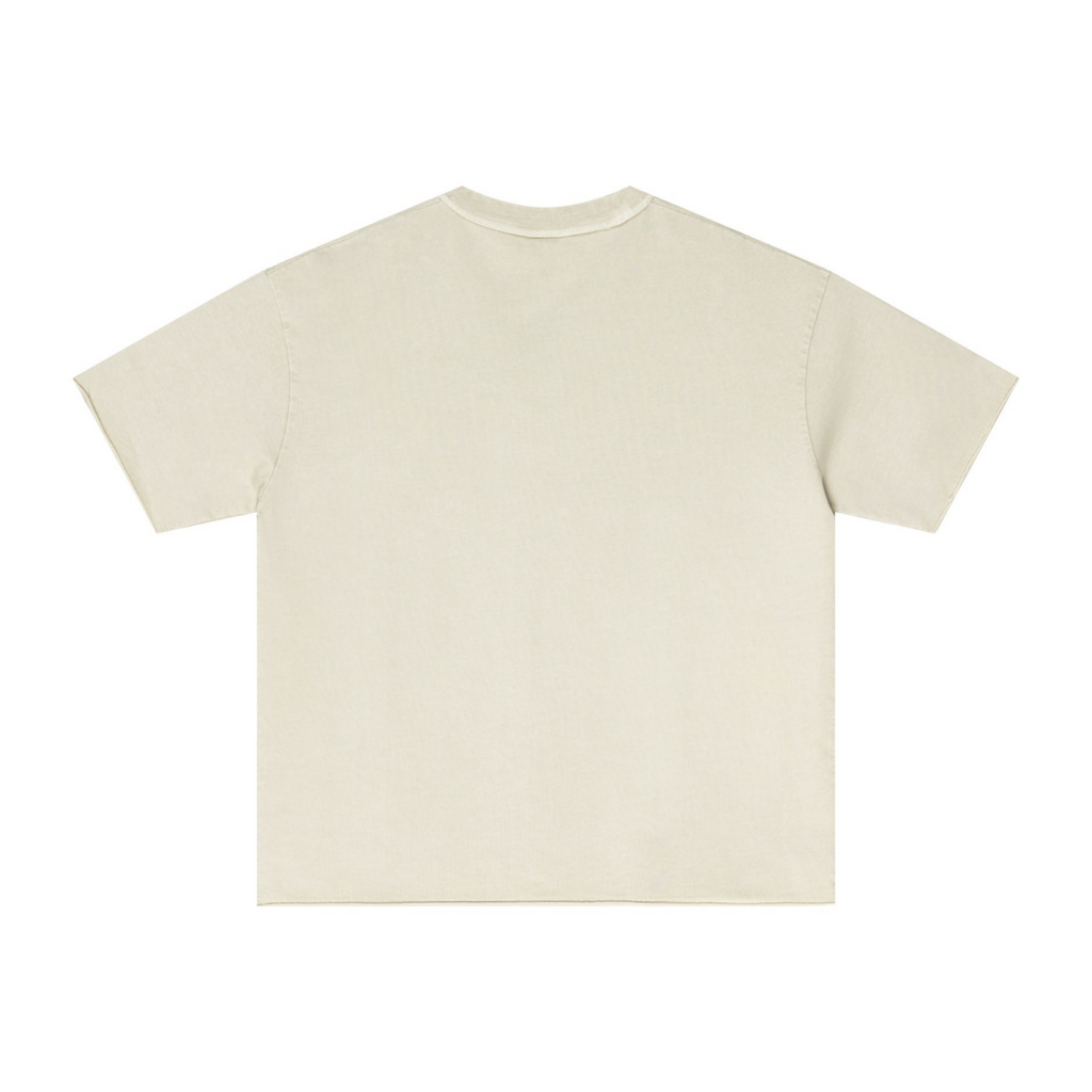 275GSM Unisex Raw-Edge Pigment-Wash T-shirt Grey Apricot