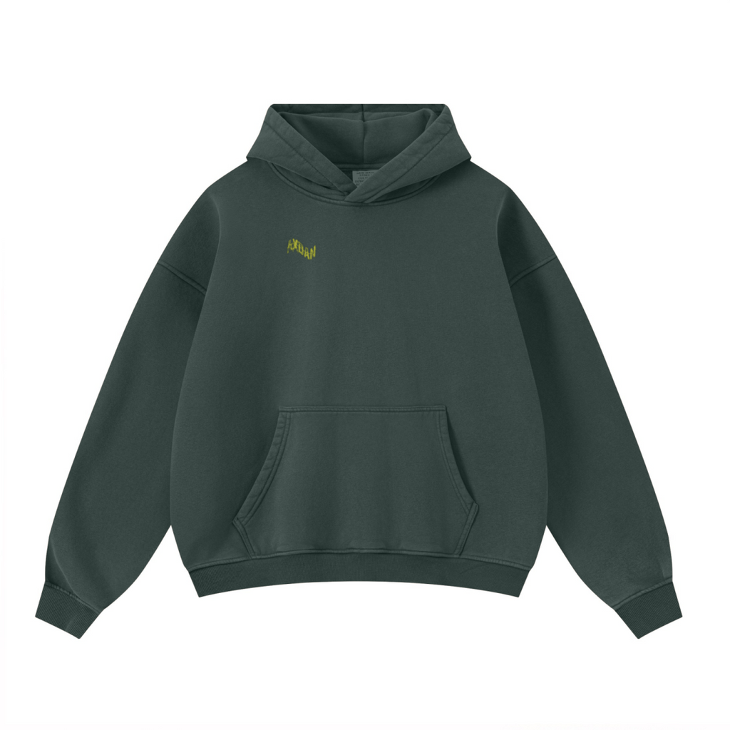 400GSM Unisex Washed Heavyweight Boxy-Fit Hoodie Vintage Moss Green