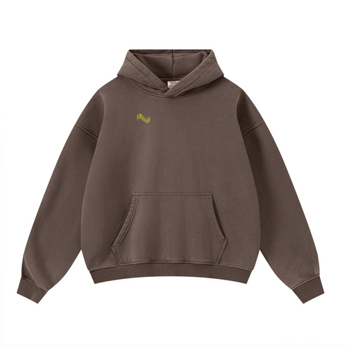 400GSM Unisex Washed Heavyweight Boxy-Fit Hoodie Vintage Dark Brown