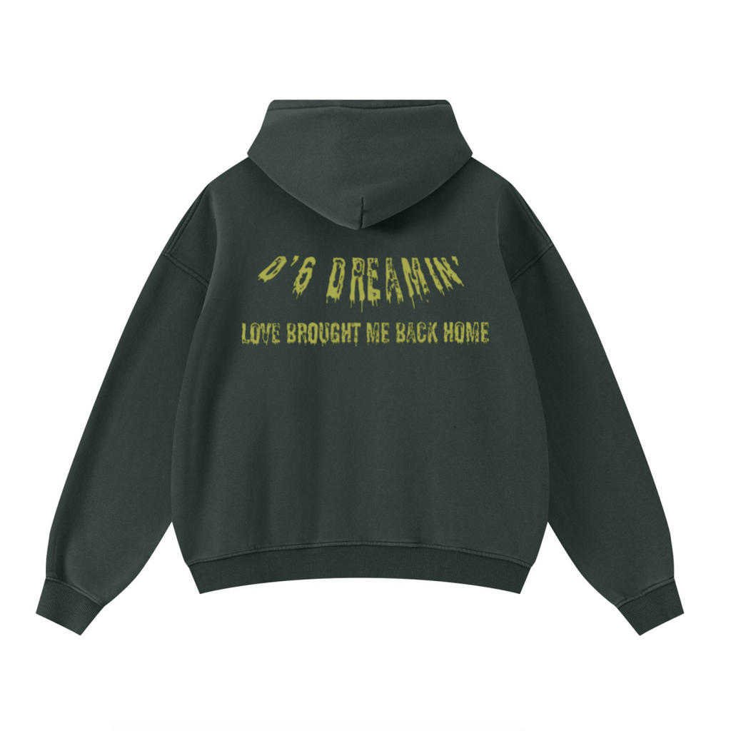 400GSM Unisex Washed Heavyweight Boxy-Fit Hoodie Vintage Moss Green