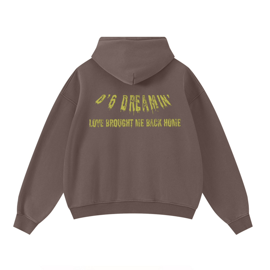 400GSM Unisex Washed Heavyweight Boxy-Fit Hoodie Vintage Dark Brown